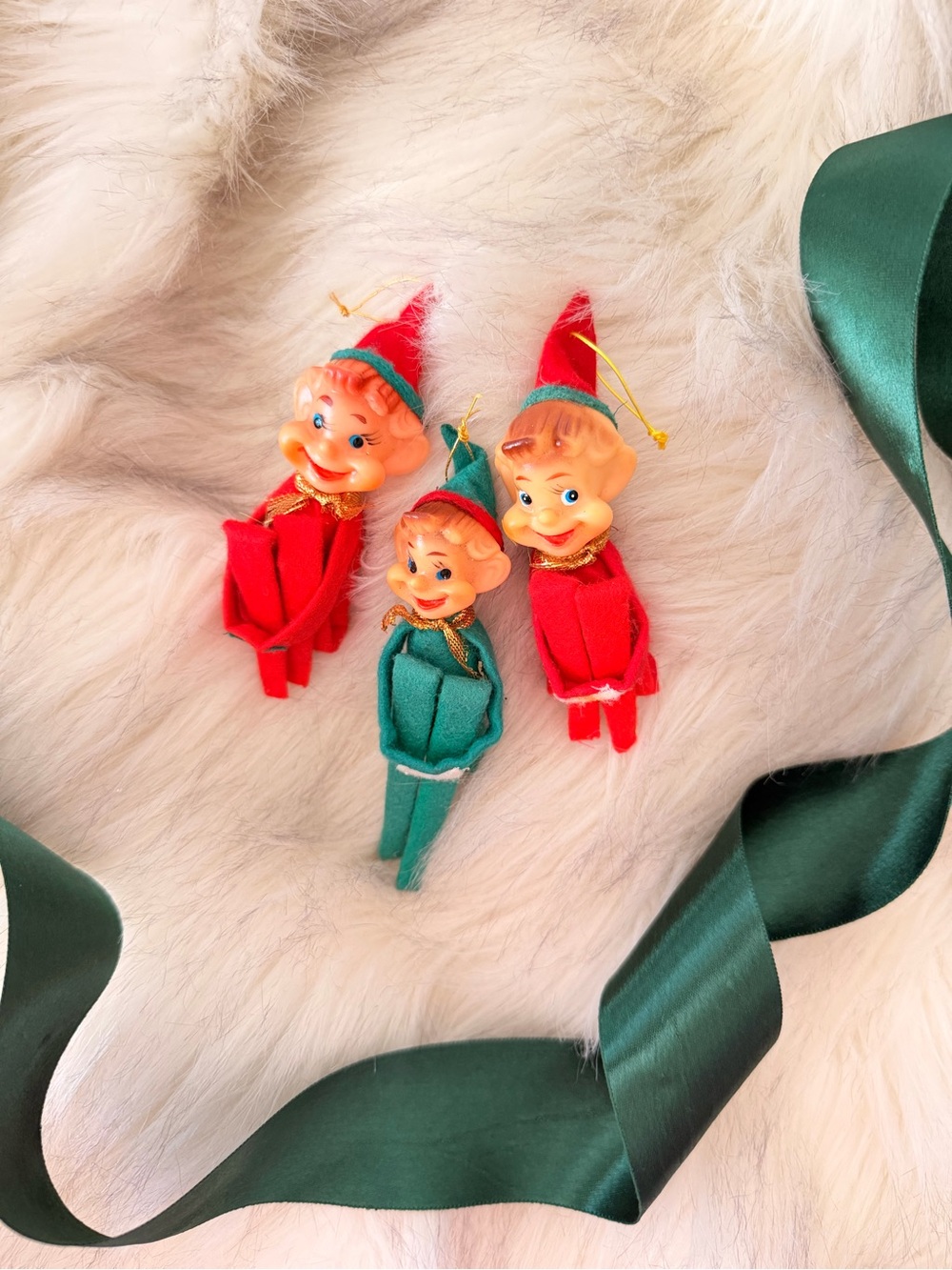 ‘Knee Hugger’ Elves- Mid Century Ornament (set of 3)